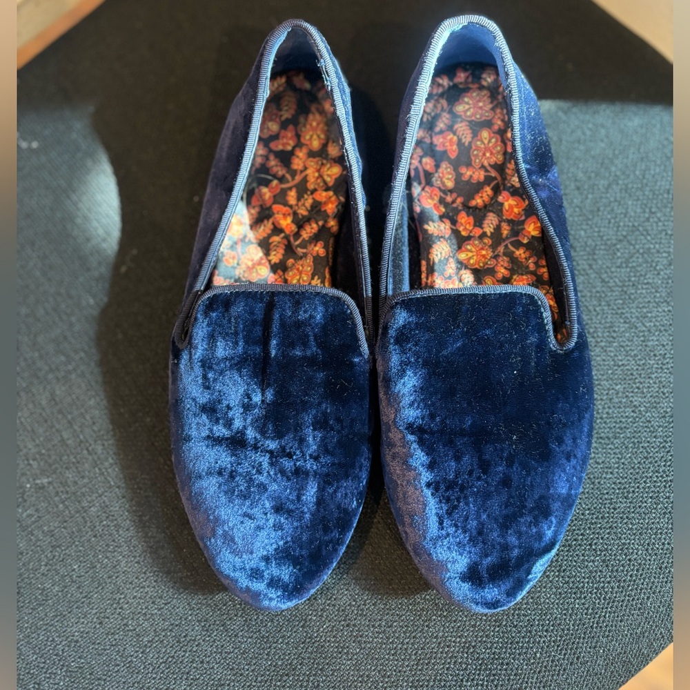 Birdies Women's Velvet Loafers in Deep Blue